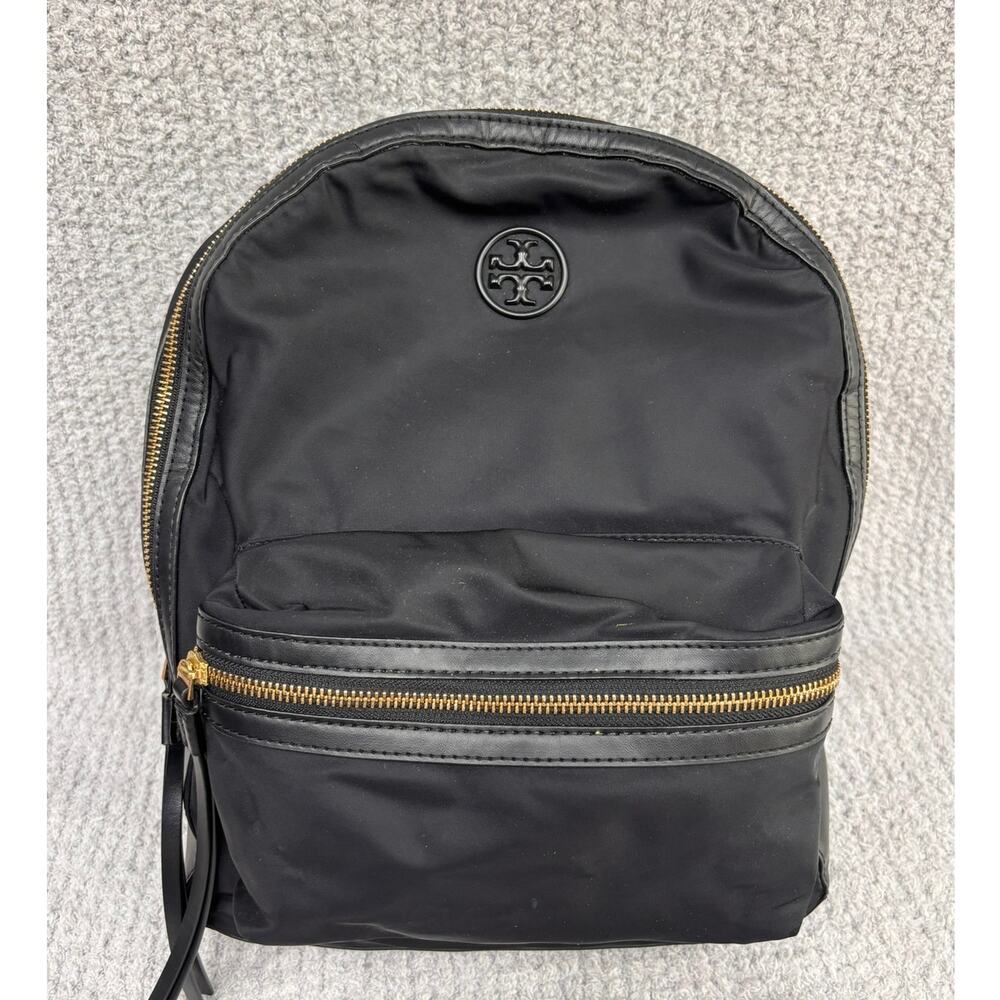 Tory Burch Black Leather Trim Nylon Backpack Purse #81700